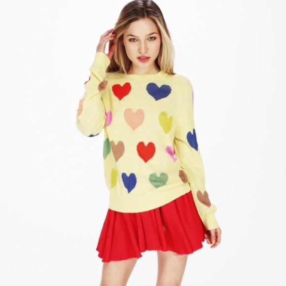 Wildfox Tops - ⭐️WIldfox Mod POP Yellow Rainbow Heart Sweater